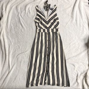 Long button halter dress with tie back midi dress